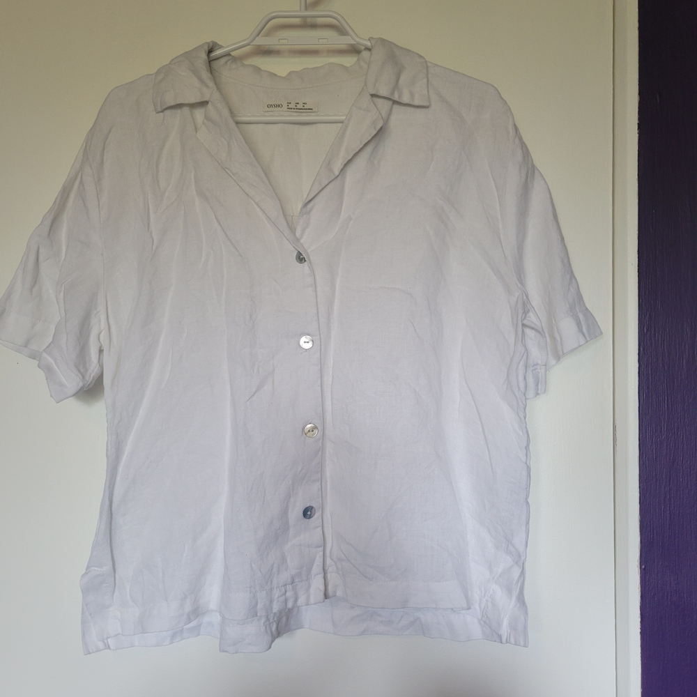 Oysho White Linen Button Up